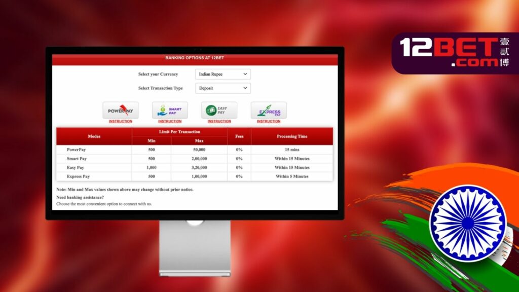 12Bet India bookmaker and casino website deposit function