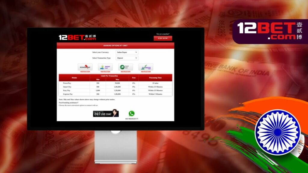 detailed deposit information of 12Bet India bookmaker